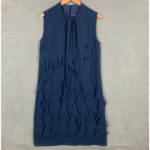 Catherine Regehr Shift Dress Size Medium Navy Jewel Neck Ruffle Luxury NWT $2190 - Picture 1 of 12